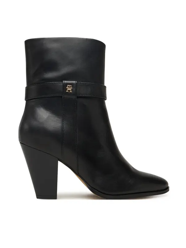 Tommy Hilfiger Tommy Hilfiger Čizme Th T-Strap Leather Pointy Bootie FW0FW08984 Crna