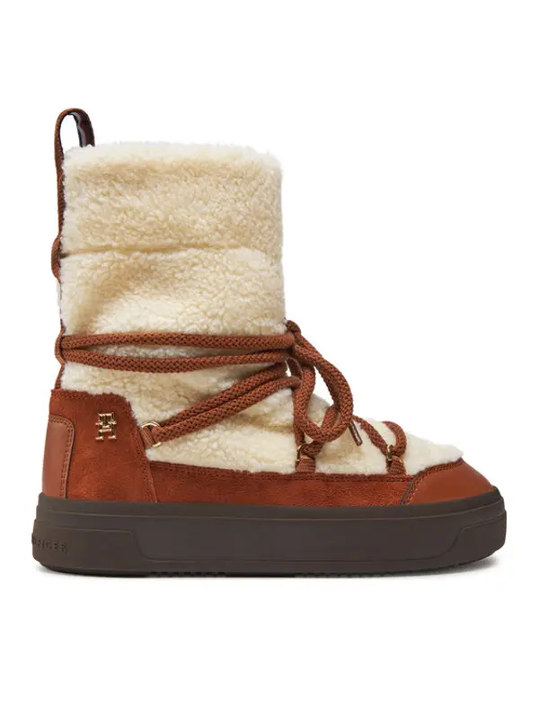 Tommy Hilfiger Tommy Hilfiger Čizme za snijeg Lace-Up Faux Shearling Snowboot FW0FW08252 Bež