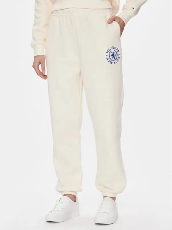 Tommy Hilfiger Tommy Hilfiger Donji dio trenerke Crest Sweat Pant WW0WW40601 Écru Regular Fit