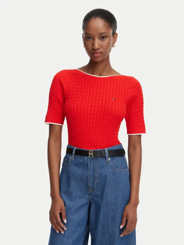 Tommy Hilfiger Tommy Hilfiger Džemper Fine Gg Cable Boat WW0WW50103 Crvena Regular Fit