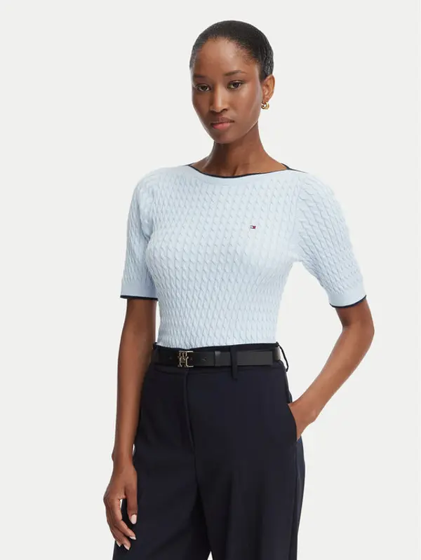 Tommy Hilfiger Tommy Hilfiger Džemper Fine Gg Cable Boat WW0WW50103 Svijetlo plava Regular Fit