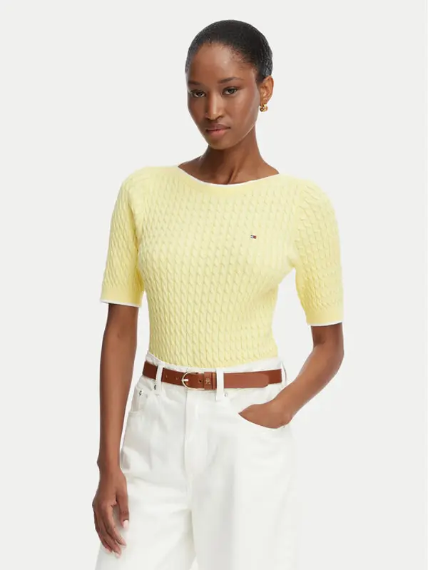 Tommy Hilfiger Tommy Hilfiger Džemper Fine Gg Cable Boat WW0WW50103 Svijetlo žuta Regular Fit