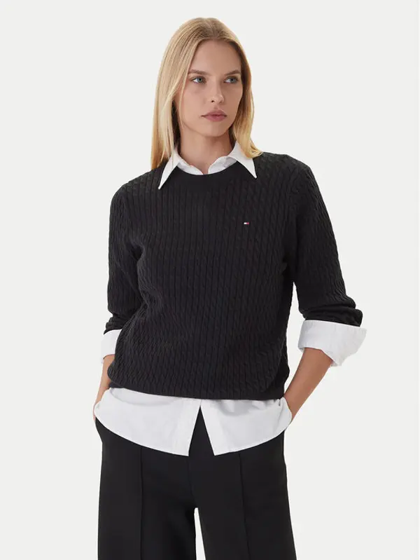 Tommy Hilfiger Tommy Hilfiger Džemper Fine WW0WW44993 Crna Regular Fit