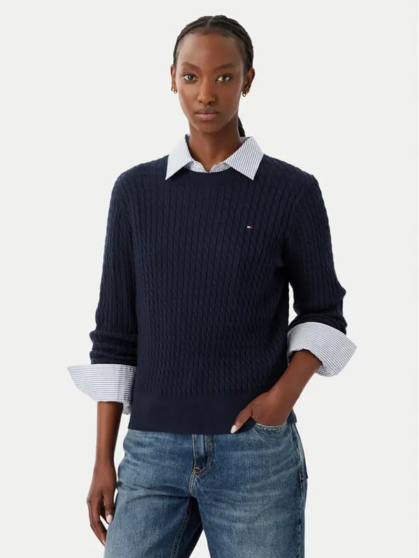Tommy Hilfiger Tommy Hilfiger Džemper Fine WW0WW44993 Tamnoplava Regular Fit