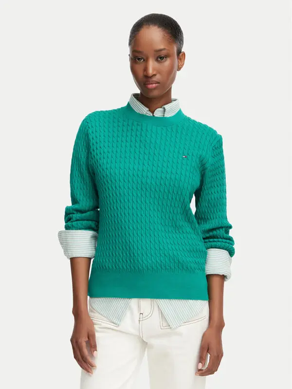 Tommy Hilfiger Tommy Hilfiger Džemper Fine WW0WW44993 Zelena Regular Fit