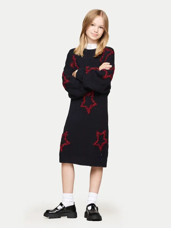 Tommy Hilfiger Tommy Hilfiger Džemper haljina KG0KG08211 Tamnoplava Loose Fit