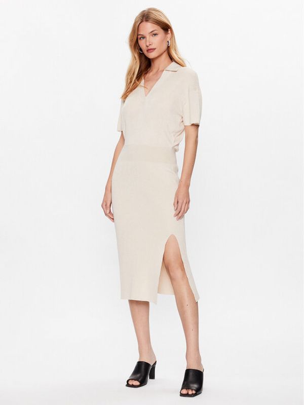 Tommy Hilfiger Tommy Hilfiger Džemper haljina Open Polo WW0WW38886 Bež Regular Fit