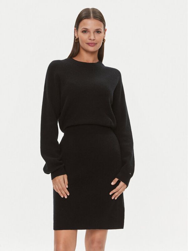 Tommy Hilfiger Tommy Hilfiger Džemper haljina WW0WW40263 Crna Relaxed Fit