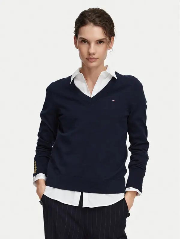 Tommy Hilfiger Tommy Hilfiger Džemper Jersy Wine WW0WW40098 Tamnoplava Regular Fit