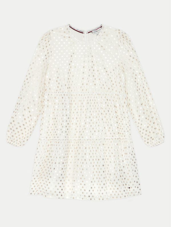 Tommy Hilfiger Tommy Hilfiger Elegantna haljina Foil Star Dress Ls KG0KG08210 Écru Regular Fit
