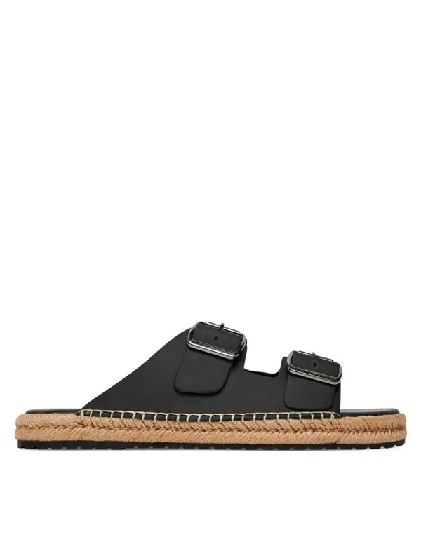 Tommy Hilfiger Tommy Hilfiger Espadrile Flex Jutte Hilfiger Lth Sandal FM0FM05646 Crna