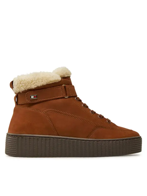 Tommy Hilfiger Tommy Hilfiger Gležnjače Faux Fur Nubuck Low Lace-Up FW0FW08172 Smeđa