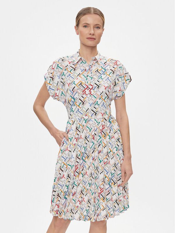 Tommy Hilfiger Tommy Hilfiger Haljina košulja Amd Pleated Ss Knee WW0WW42444 Bijela Regular Fit