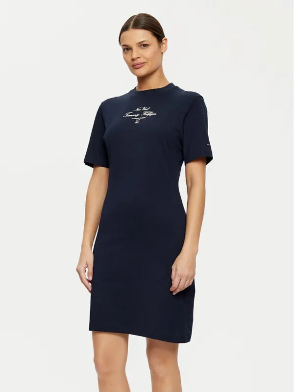 Tommy Hilfiger Tommy Hilfiger Haljina za svaki dan Short Sleeve Short Dress WW0WW43830 Tamnoplava Slim Fit