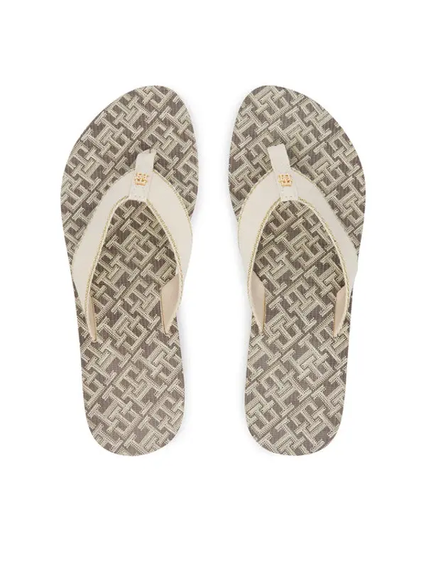 Tommy Hilfiger Tommy Hilfiger Japanke Monogram Mid Wedge Sandal FW0FW09419 Krem