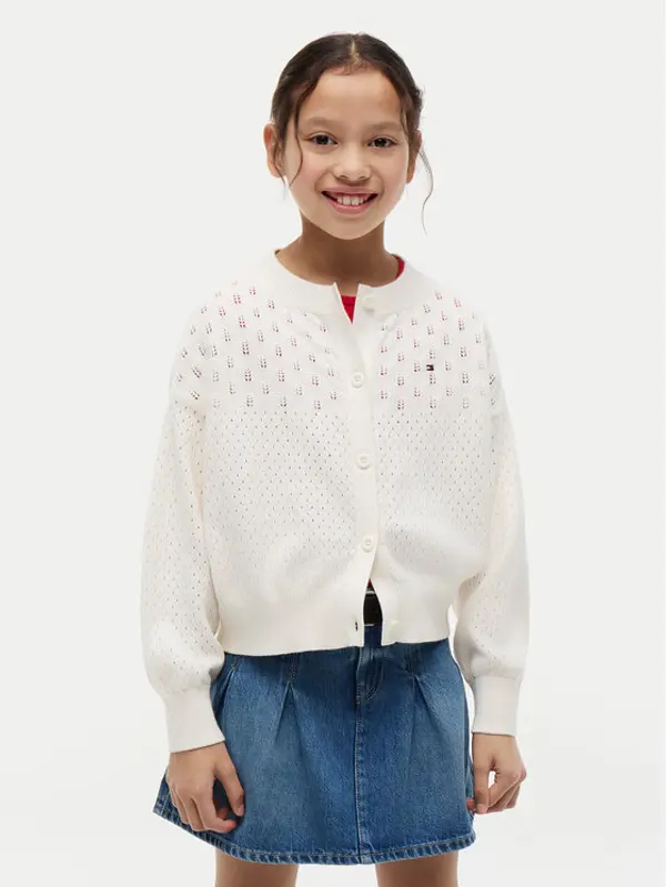 Tommy Hilfiger Tommy Hilfiger Kardigan Pointelle KG0KG09503 Krem Relaxed Fit