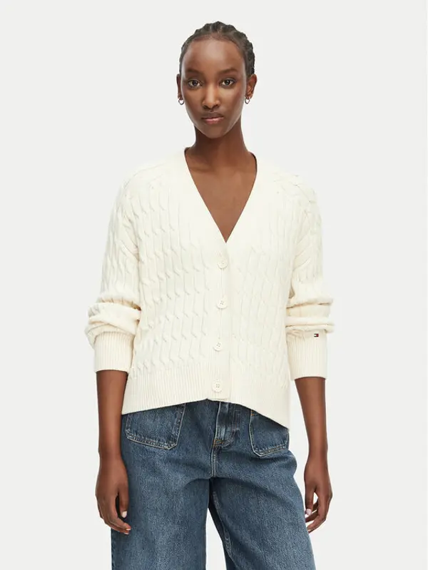 Tommy Hilfiger Tommy Hilfiger Kardigan WW0WW50078 Krem Relaxed Fit