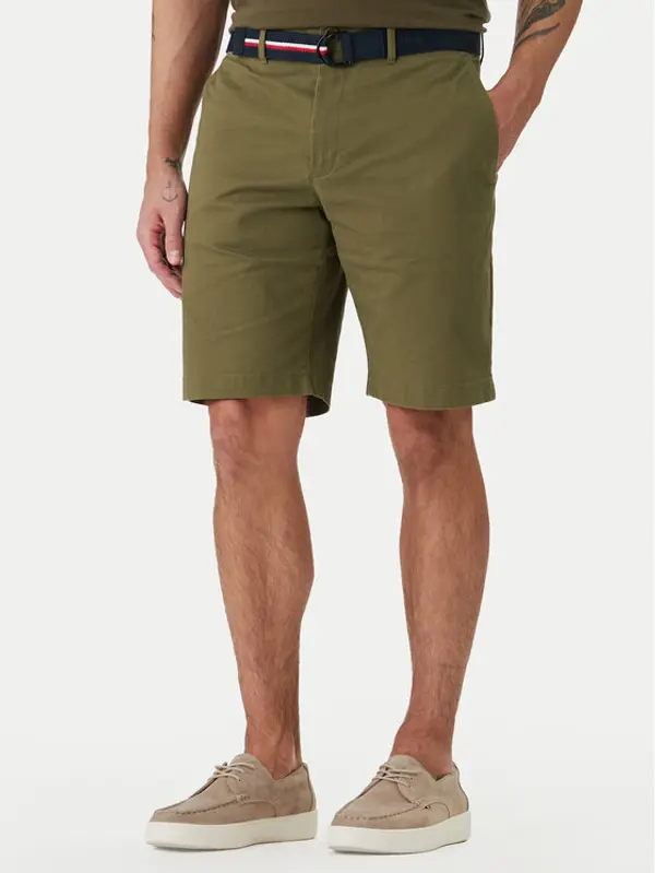 Tommy Hilfiger Tommy Hilfiger Komplet kratke hlače i remen Denton MW0MW42349 Kaki Slim Fit
