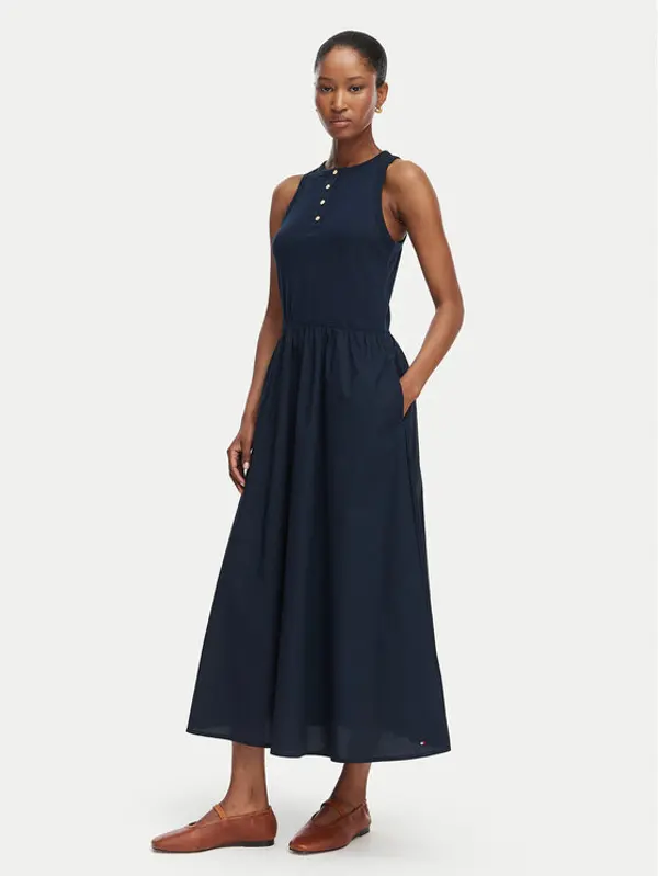 Tommy Hilfiger Tommy Hilfiger Ljetna haljina Gold Btn WW0WW49628 Tamnoplava A-Line Fit