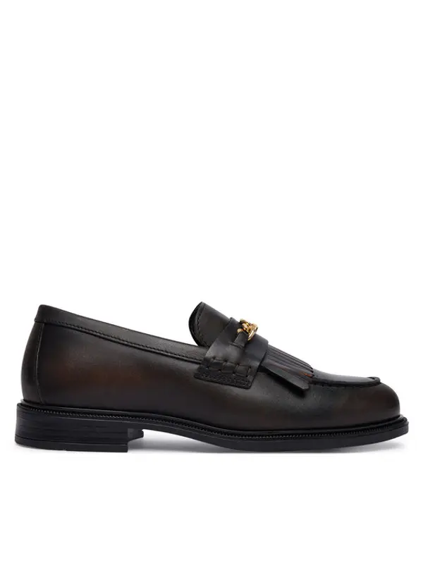 Tommy Hilfiger Tommy Hilfiger Loaferice Th Chain Fringe Leather Loafer FW0FW09668 Tamno smeđa