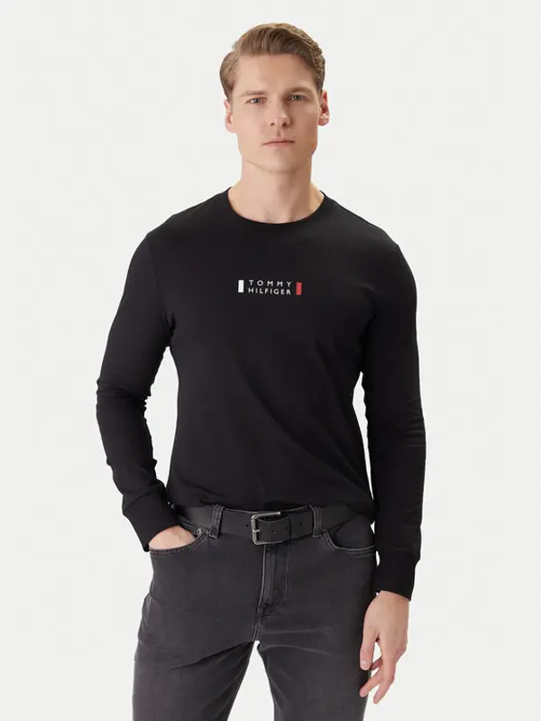 Tommy Hilfiger Tommy Hilfiger Majica dugih rukava Brand Love Ls Tee MW0MW41454 Crna Slim Fit
