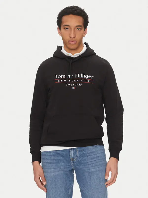 Tommy Hilfiger Tommy Hilfiger Majica dugih rukava Center Stack MW0MW38672 Crna Regular Fit