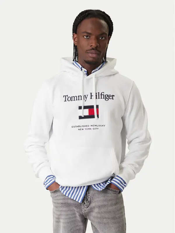 Tommy Hilfiger Tommy Hilfiger Majica dugih rukava Embro Flag MW0MW42735 Bijela Regular Fit