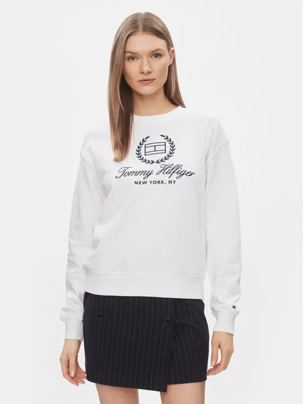 Tommy Hilfiger Tommy Hilfiger Majica dugih rukava Flag Script WW0WW41758 Bijela Regular Fit