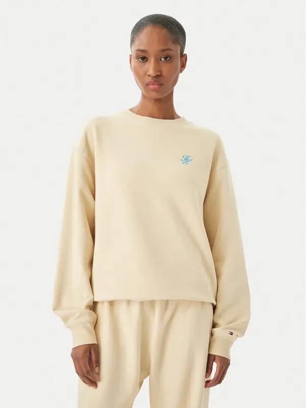 Tommy Hilfiger Tommy Hilfiger Majica dugih rukava Logo Embroidery WW0WW48724 Svijetlo bež Relaxed Fit
