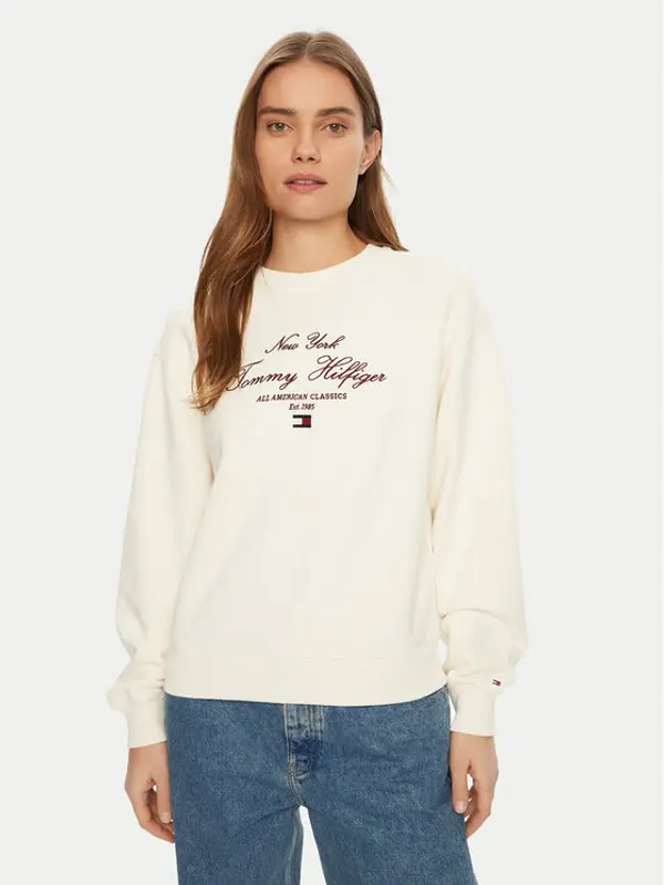 Tommy Hilfiger Tommy Hilfiger Majica dugih rukava Modern Script WW0WW43844 Écru Regular Fit