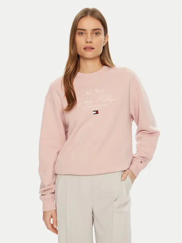 Tommy Hilfiger Tommy Hilfiger Majica dugih rukava Modern Script WW0WW43844 Ružičasta Regular Fit