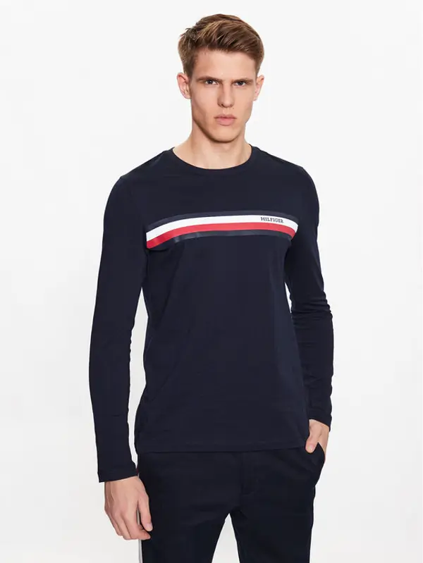 Tommy Hilfiger Tommy Hilfiger Majica dugih rukava Monotype Chest Stripe MW0MW32366 Tamnoplava Slim Fit