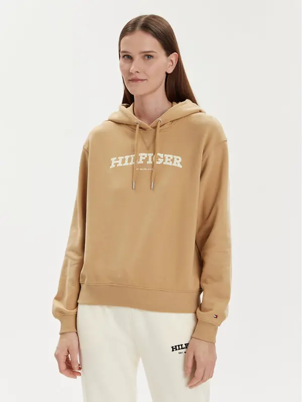 Tommy Hilfiger Tommy Hilfiger Majica dugih rukava Monotype Flock WW0WW41236 Bež Relaxed Fit