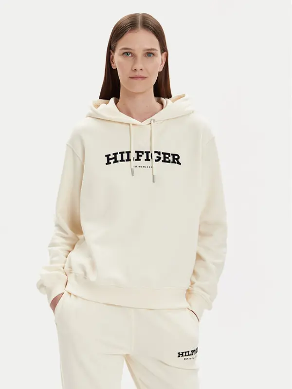 Tommy Hilfiger Tommy Hilfiger Majica dugih rukava Monotype Flock WW0WW41236 Écru Relaxed Fit