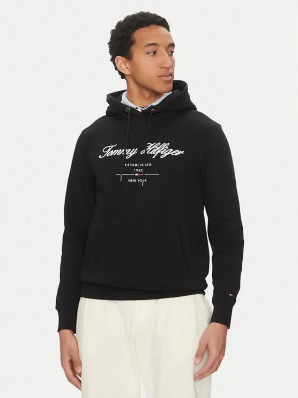 Tommy Hilfiger Tommy Hilfiger Majica dugih rukava Script Logo MW0MW33631 Crna Regular Fit