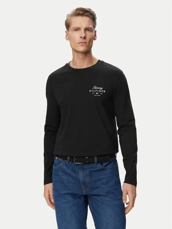 Tommy Hilfiger Tommy Hilfiger Majica dugih rukava Script Stack MW0MW43225 Crna Regular Fit