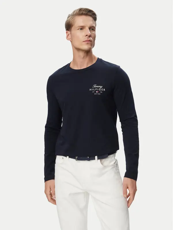 Tommy Hilfiger Tommy Hilfiger Majica dugih rukava Script Stack MW0MW43225 Tamnoplava Regular Fit