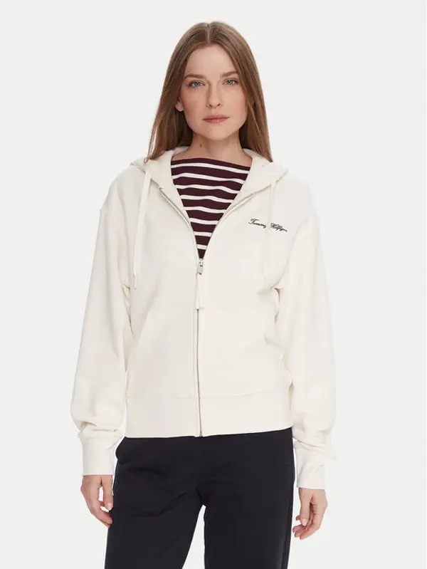 Tommy Hilfiger Tommy Hilfiger Majica dugih rukava Script WW0WW45742 Écru Regular Fit
