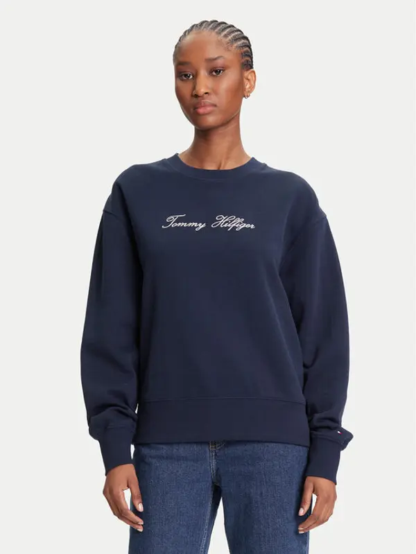 Tommy Hilfiger Tommy Hilfiger Majica dugih rukava Script WW0WW47159 Tamnoplava Regular Fit