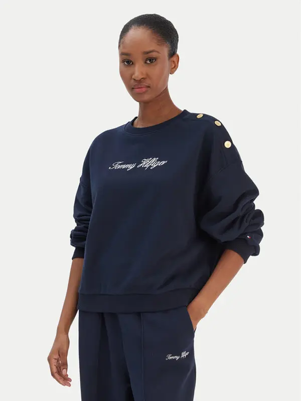 Tommy Hilfiger Tommy Hilfiger Majica dugih rukava Script WW0WW48783 Tamnoplava Relaxed Fit