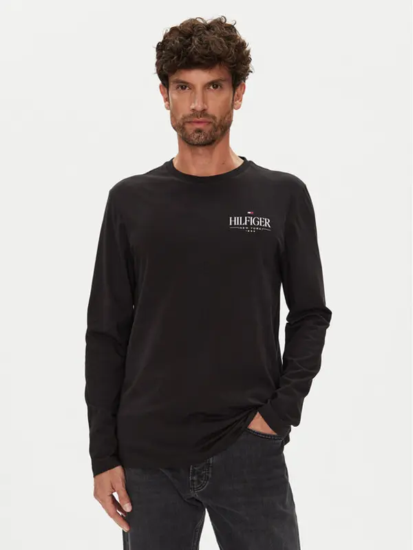 Tommy Hilfiger Tommy Hilfiger Majica dugih rukava Stack MW0MW41293 Crna Regular Fit