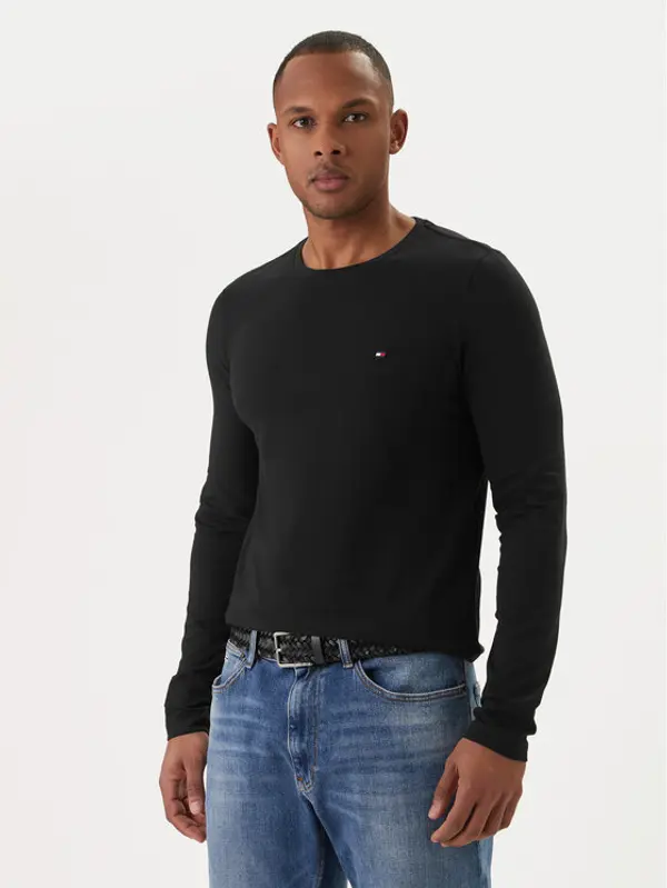 Tommy Hilfiger Tommy Hilfiger Majica dugih rukava Stretch Tee MW0MW10804 Crna Slim Fit