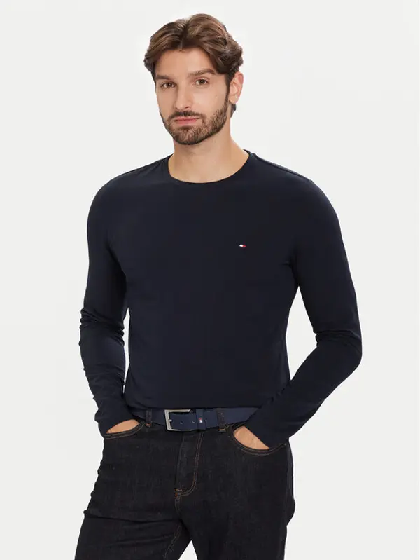 Tommy Hilfiger Tommy Hilfiger Majica dugih rukava Stretch Tee MW0MW10804 Tamnoplava Slim Fit