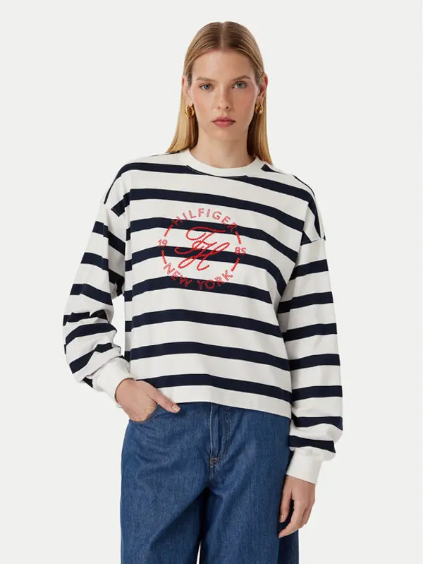 Tommy Hilfiger Tommy Hilfiger Majica dugih rukava Th Roundal WW0WW50969 Bijela Regular Fit