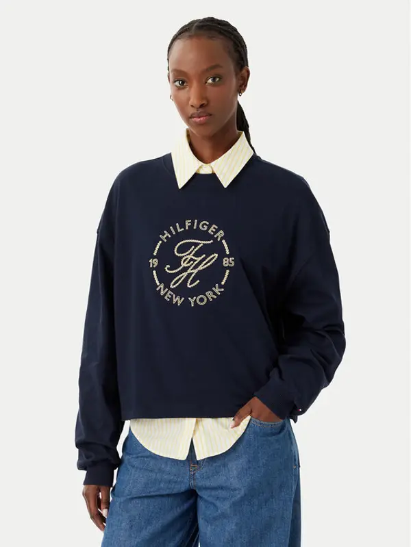 Tommy Hilfiger Tommy Hilfiger Majica dugih rukava WW0WW50969 Tamnoplava Relaxed Fit