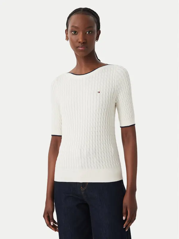 Tommy Hilfiger Tommy Hilfiger Majica Fine Gg Cable Boat WW0WW50103 Svijetlo bež Regular Fit