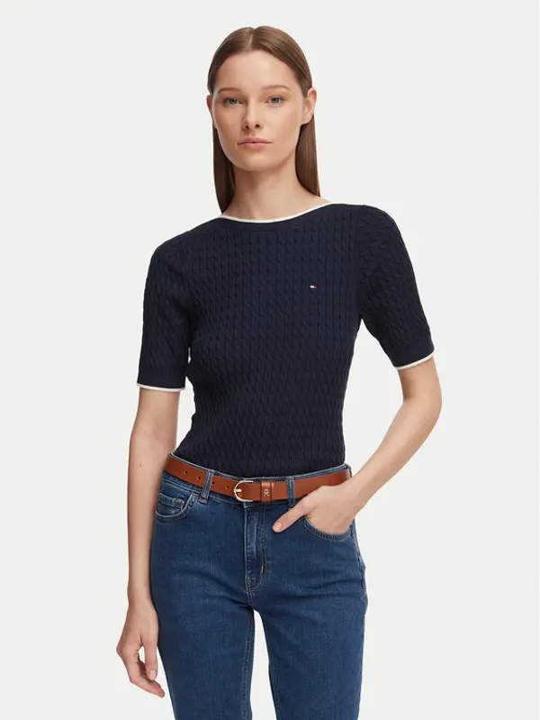 Tommy Hilfiger Tommy Hilfiger Majica Fine Gg Cable Boat WW0WW50103 Tamnoplava Regular Fit