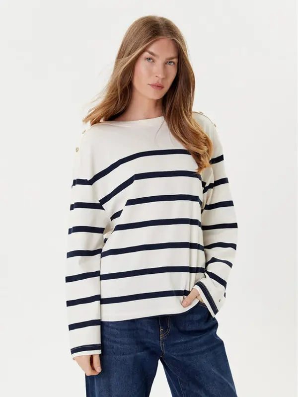 Tommy Hilfiger Tommy Hilfiger Majica Gold Button WW0WW45760 Écru Relaxed Fit
