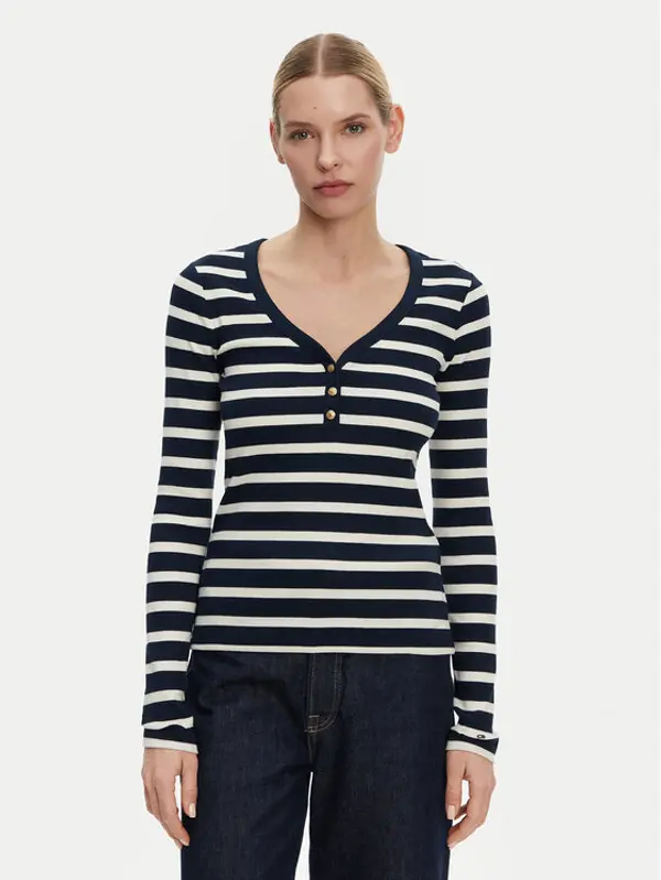 Tommy Hilfiger Tommy Hilfiger Majica Henley WW0WW43905 Tamnoplava Slim Fit