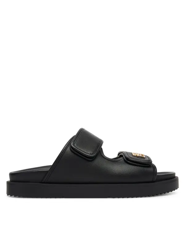 Tommy Hilfiger Tommy Hilfiger Natikače Double Strap Leather Sandal FW0FW09121 Crna